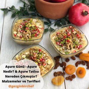 Üzeri nar, ceviz ve tarçınla süslenmiş geleneksel aşure tatlısı kasede