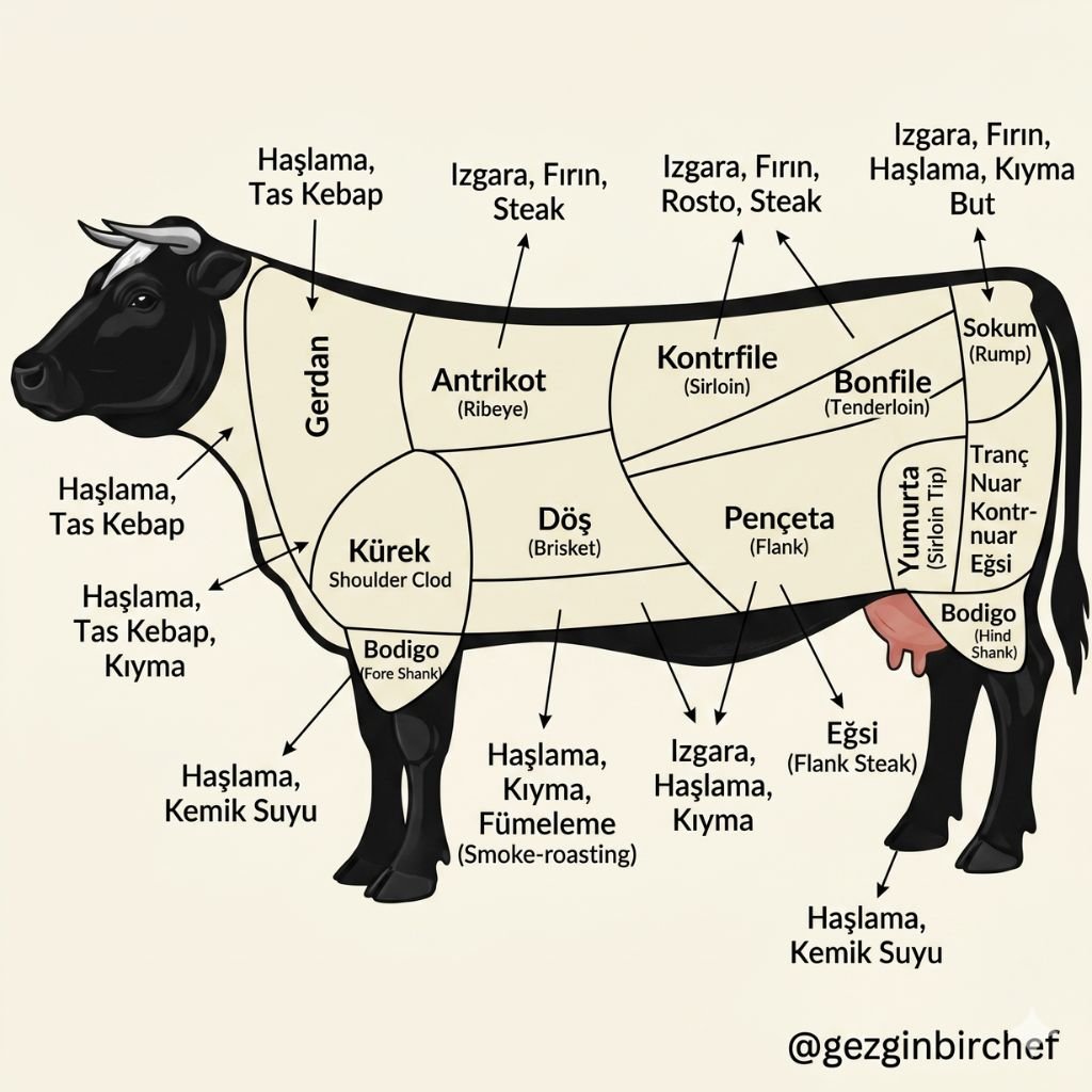 Sığır ve Dana Etinin Kısımları: 8 Et Kesim Rehberi