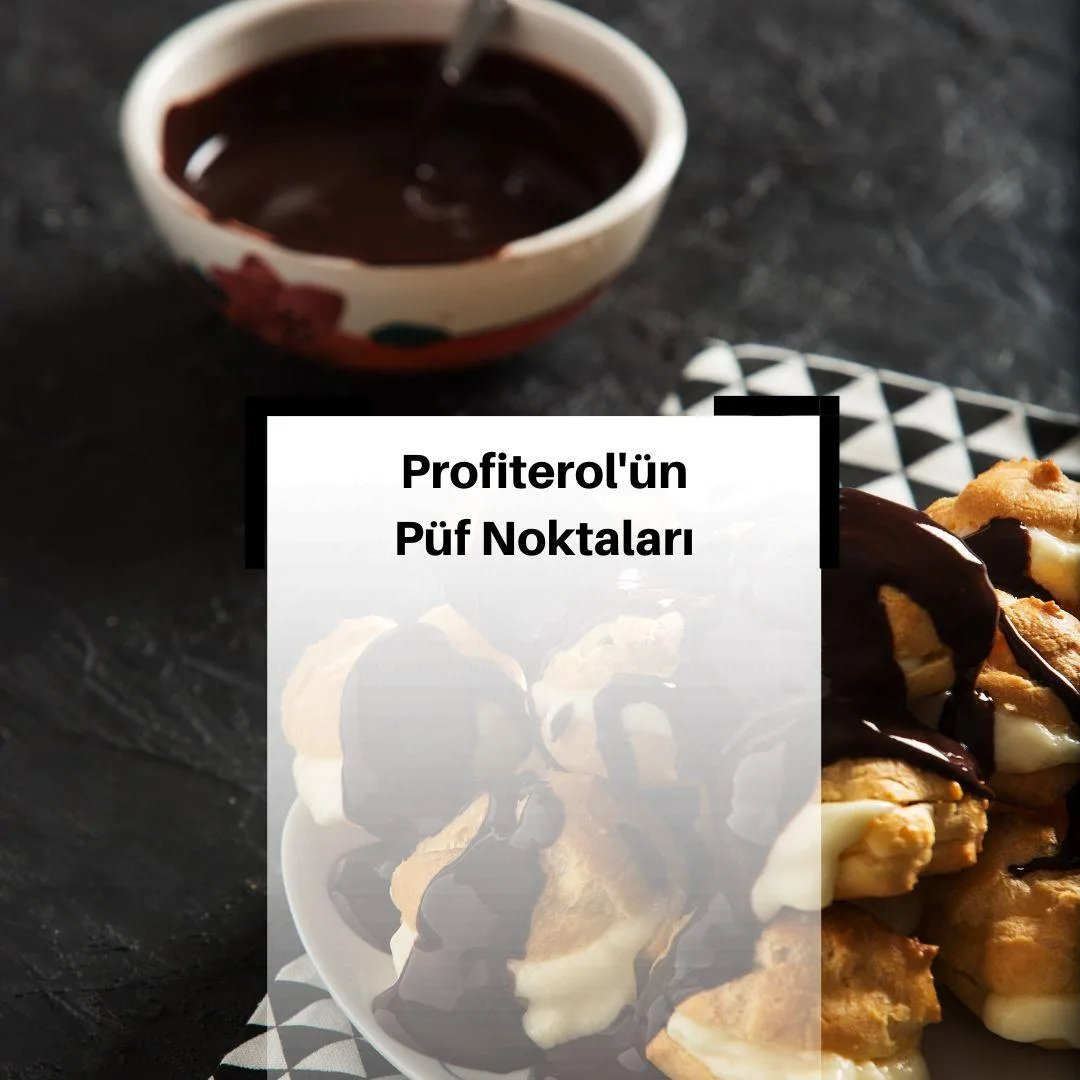 Üzerine çikolata sosu gezdirilmiş, içi krema dolu profiterol topları