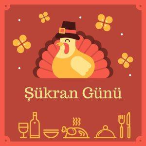 Fırınlanmış bütün hindi ve yanında garnitürlerle donatılmış Şükran Günü sofrası