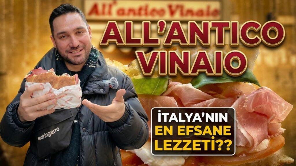 All'Antico Vinaio Roma: elinde kağıda sarılı schiacciata tutan eller, arka planda Pantheon şubesi mağaza cephesi