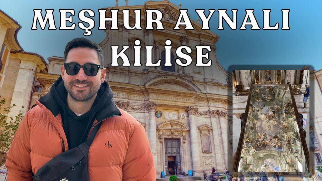 Roma'daki meşhur aynalı kilise Sant'Ignazio di Loyola'da, Andrea Pozzo'nun yarattığı optik illüzyon tavan freskinin yerdeki aynadan yansıması.