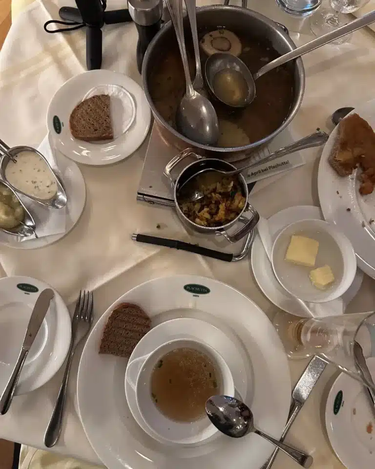 Tafelspitz at Plachutta with the broth pot and traditional sides