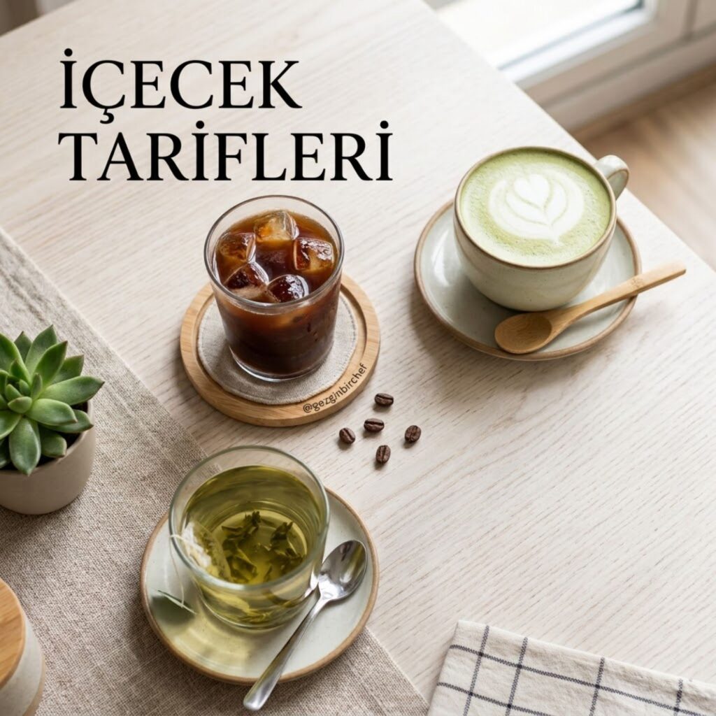 Soğuk kahve, yeşil çay, matcha latte ve meyveli smoothie bir arada sunuluyor