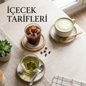 Soğuk kahve, yeşil çay, matcha latte ve meyveli smoothie bir arada sunuluyor