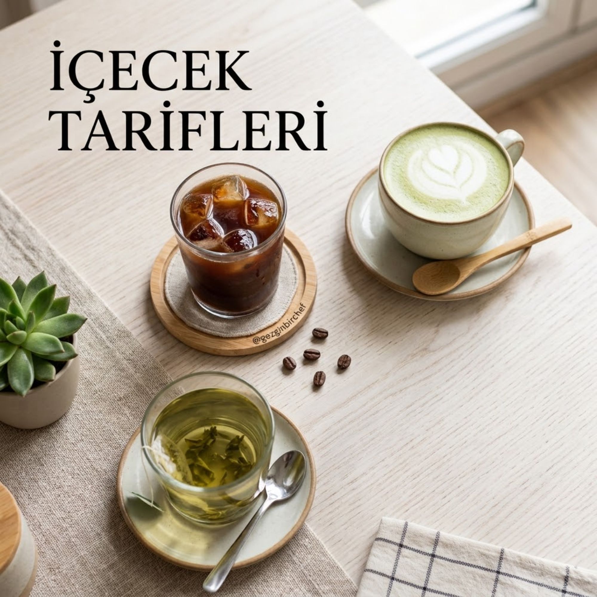Soğuk kahve, yeşil çay, matcha latte ve meyveli smoothie bir arada sunuluyor