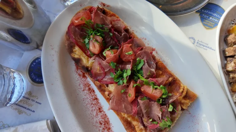 A pastirma meze plate with tomato at Ta Karamanlidika tou Fani, Athens