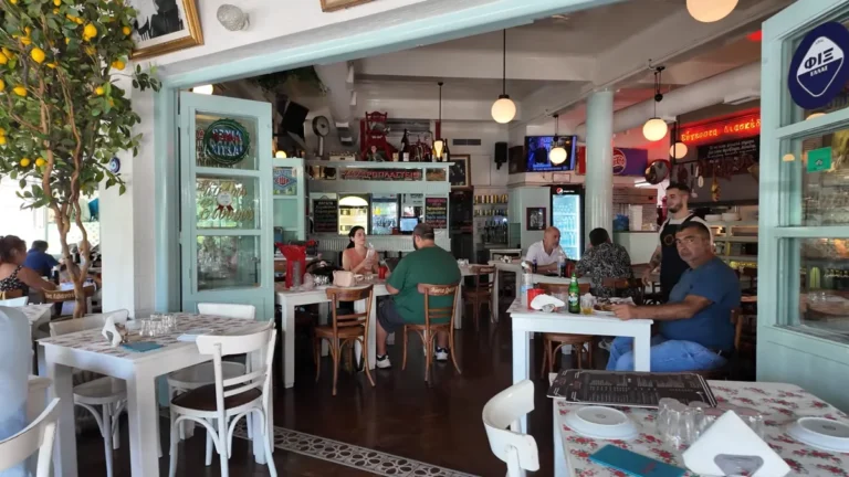 The airy interior of Kyr Aristos taverna in Palaio Faliro