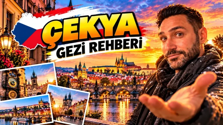 Prag'da Karlův Köprüsü ve Prag Kalesi önünde Halil Şımır, Çekya gezi rehberi kapağı
