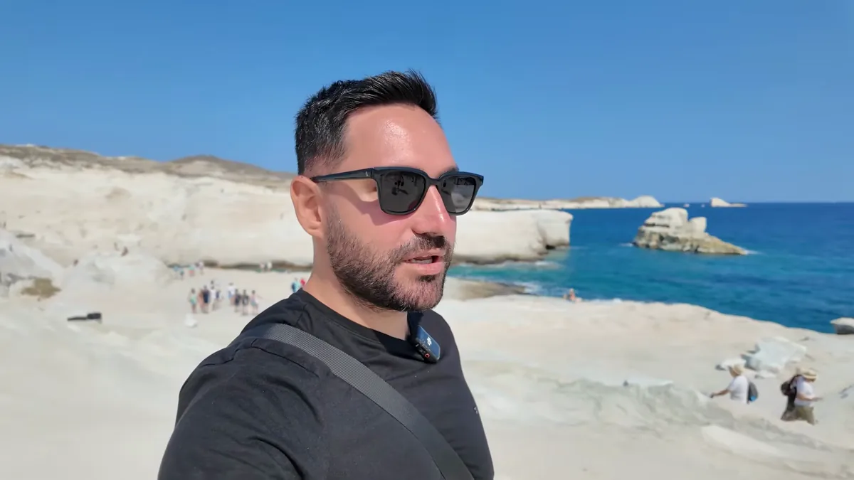 White volcanic rocks and turquoise water at Sarakiniko, Milos