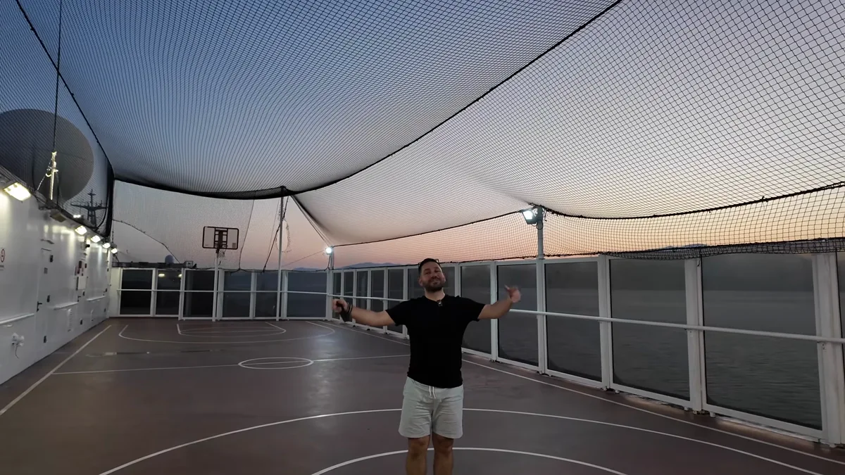 Basketball and tennis court on the Celestyal Journey deck