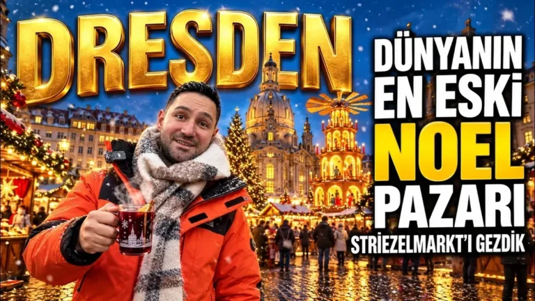 Dresden Noel pazarı kapağı: Halil, Striezelmarkt'ta Frauenkirche ve ahşap Noel piramidi önünde