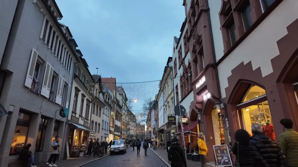 Street of arcaded buildings in Freiburg Altstadt