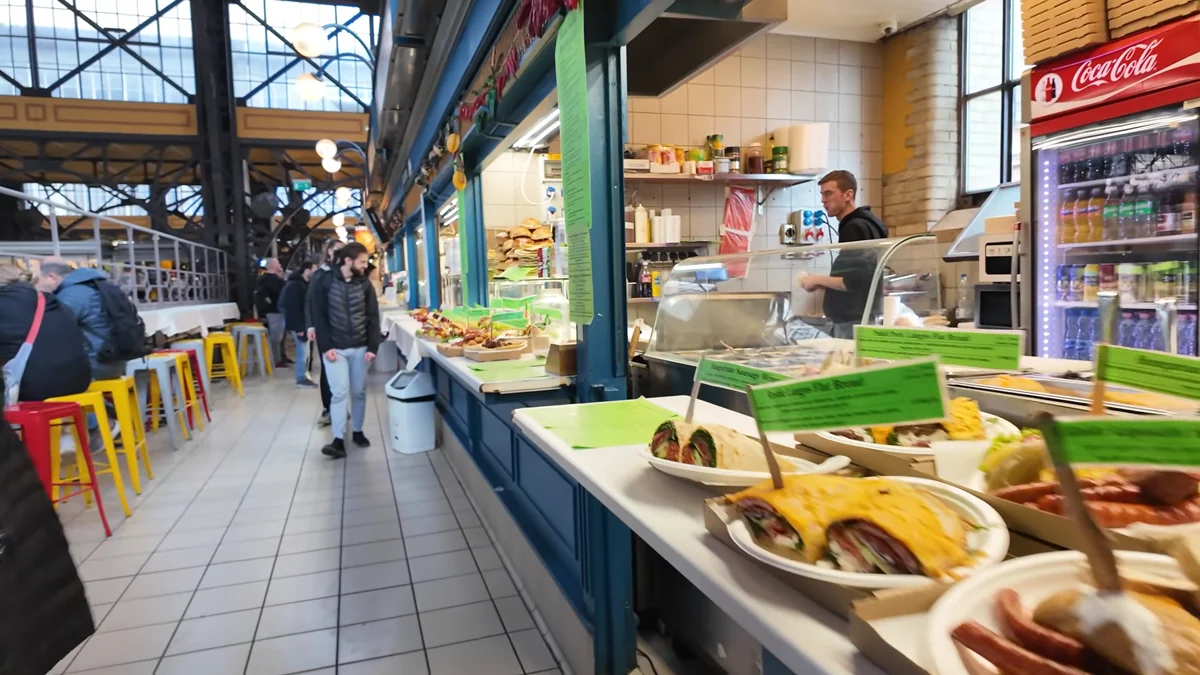 A food counter with ready Hungarian dishes on the upper floor of the Great Market Hall, Budapest