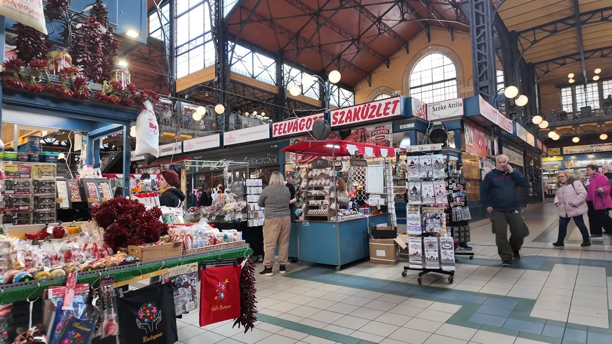 Paprika and souvenir stalls on the ground floor of the Great Market Hall, Budapest