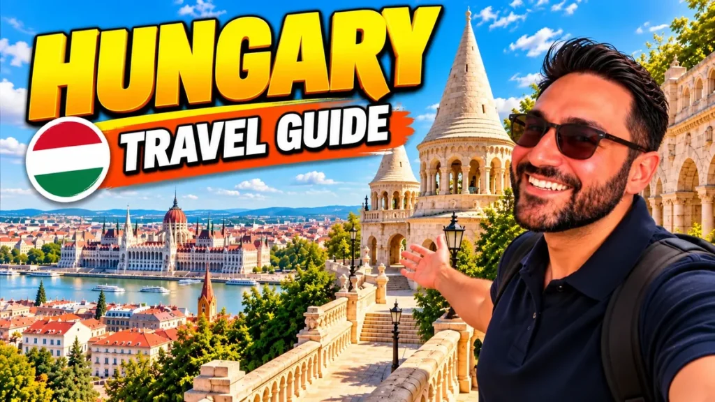 Hungary travel guide: Halil at Fisherman's Bastion in Budapest with the Hungarian Parliament on the Danube