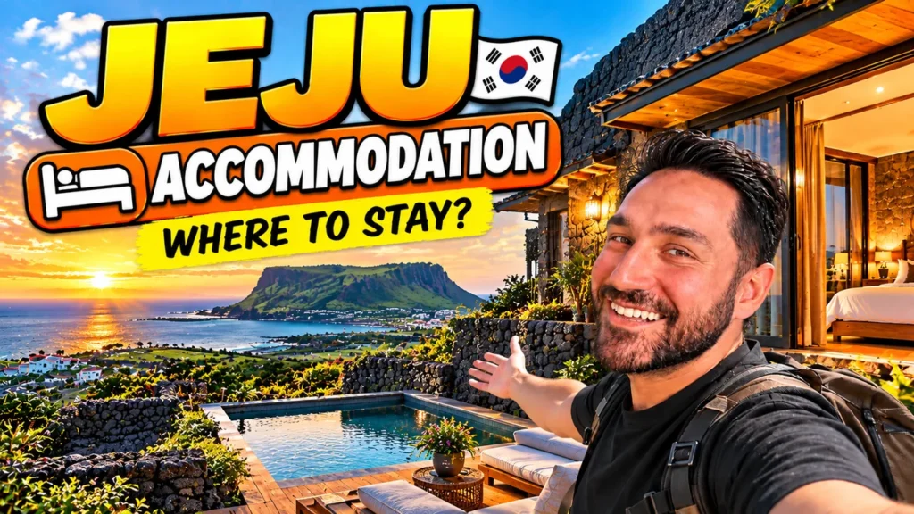 Where to stay in Jeju: gezginbirchef on a sea-view hotel terrace, Jeju accommodation guide cover