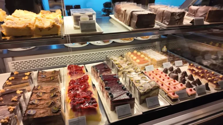 Strudel, roll cakes and small pastries in the Café Landtmann display