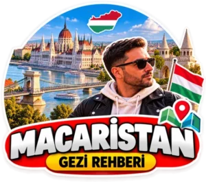 Macaristan gezi rehberi rozeti: Budapeşte Parlamento Binası, Zincir Köprü, Balıkçı Tabyası ve Macaristan bayrağı