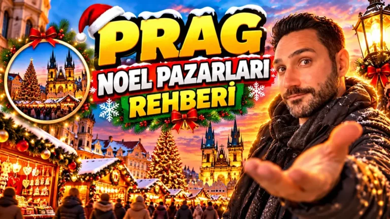 Prag Noel pazarları rehberi: Eski Şehir Meydanı, Týn Kilisesi ve Noel ağacı önünde Halil Şımır