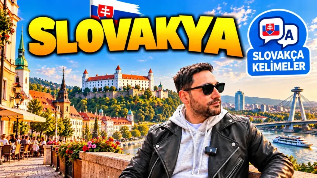 Slovakça kelimeler: Bratislava Kalesi ve Tuna kıyısında Halil, Slovakça konuşma balonu