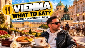 What to eat in Vienna: schnitzel, Sachertorte and Viennese coffee, Schönbrunn Palace behind