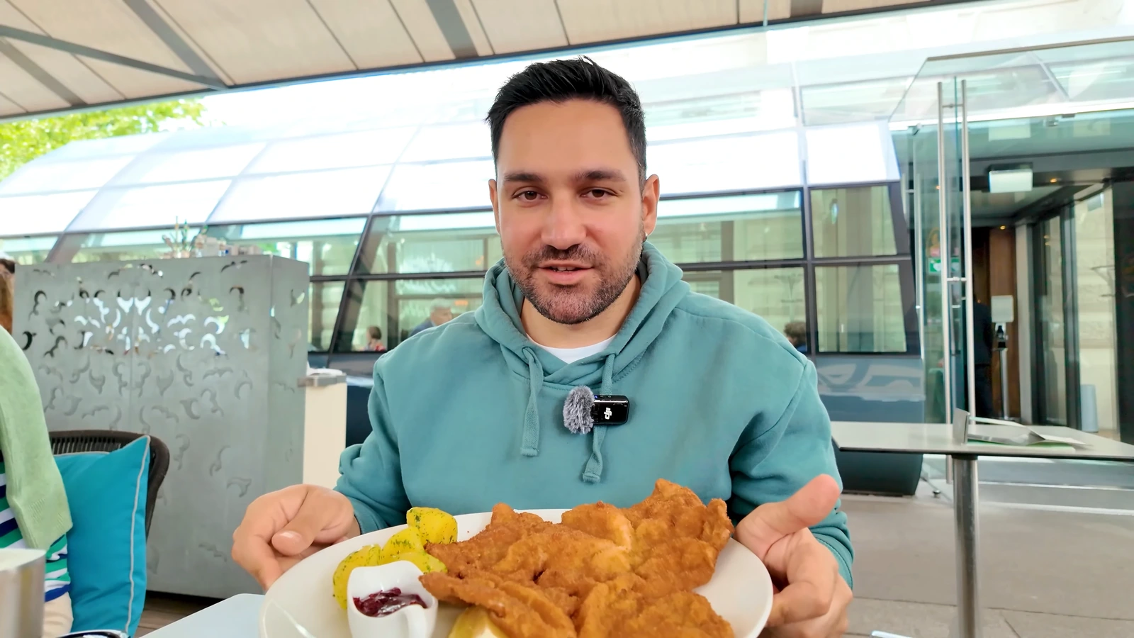Schnitzel with potato salad and cranberry jam at Café Landtmann, Vienna