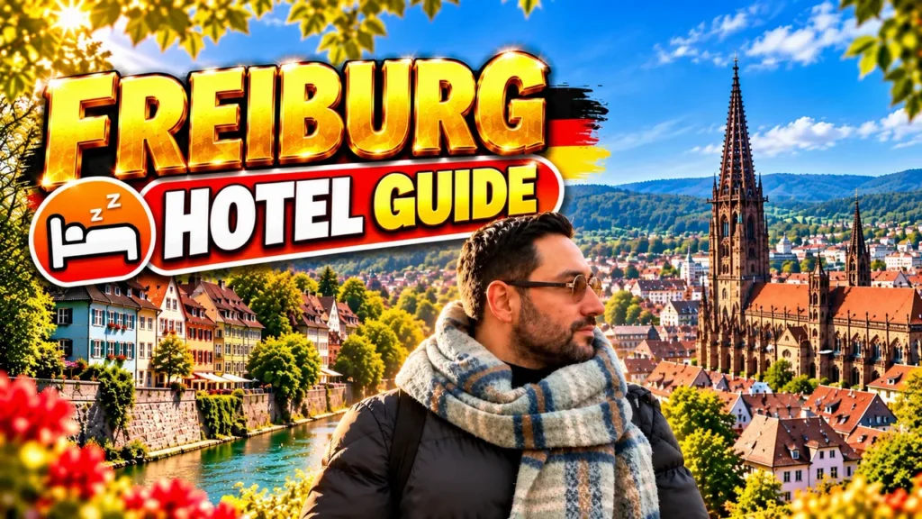 Where to stay in Freiburg hotel guide cover: the Minster and old town rooftops behind Halil