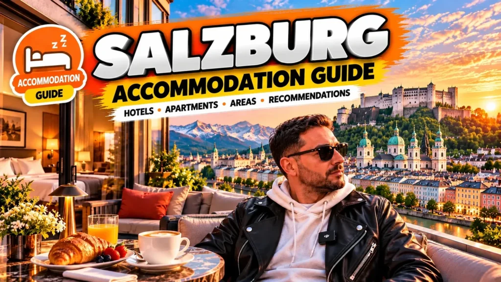 Where to stay in Salzburg: breakfast on a hotel terrace with a view of Hohensalzburg Fortress, Salzburg accommodation guide cover
