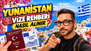 Yunanistan vize rehberi: Türk pasaportu ve Schengen vizesiyle Santorini manzarası önünde